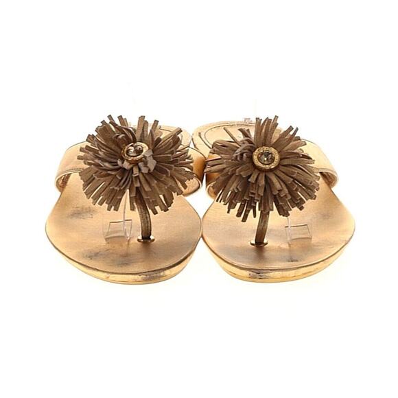 Coach Suki Gold Leather Thong Fringe Rhinestone Embellishment Sandals Sz 11 - Picture 2 of 2